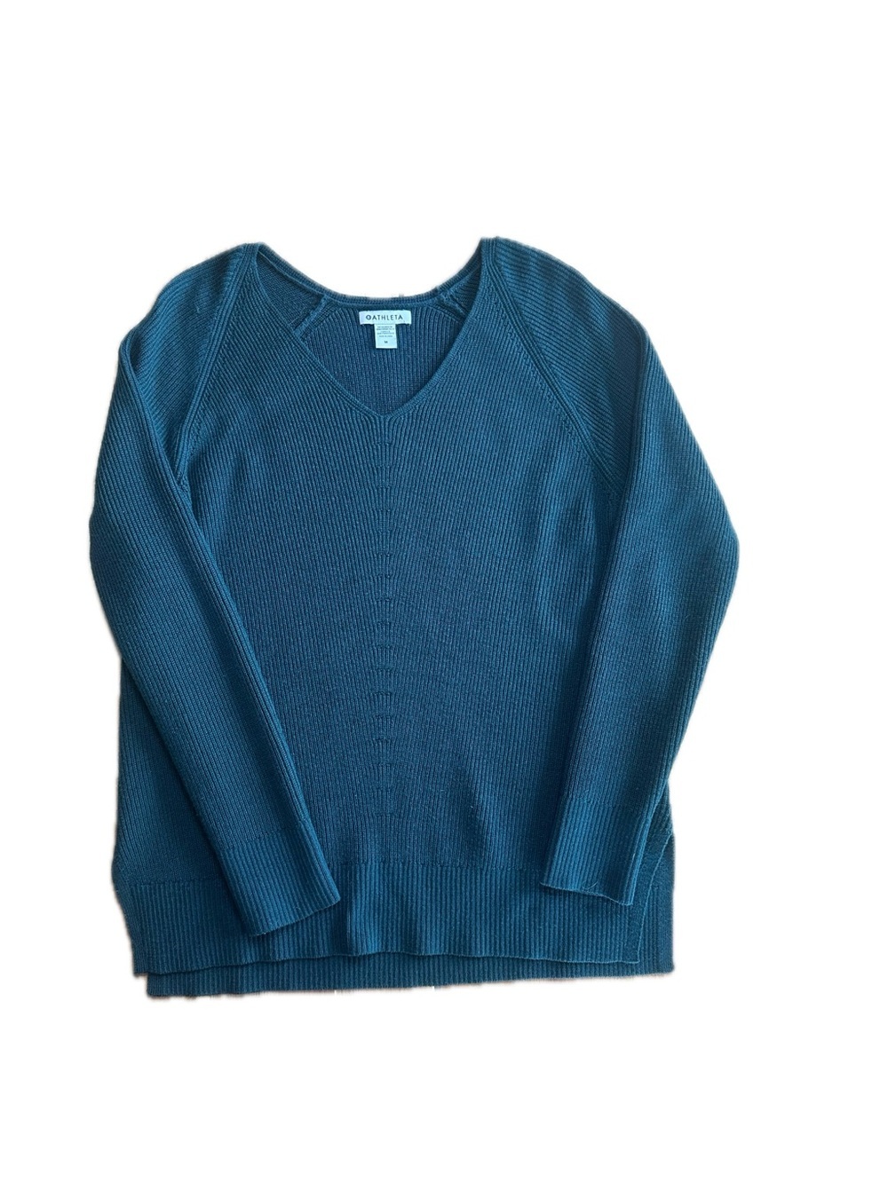 Athleta HANOVER REFINED V-NECK SWEATER, Cyprus Green SIZE M #882541